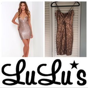 NWOT Lulu’s Stream of Thought Bronze Sequin Dress